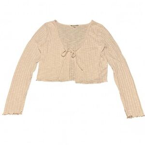 WallFlower Neutral Beige Tie-Front Ribbed Crop Cardigan